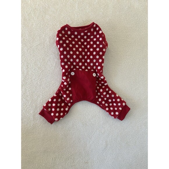 Red Fleece White Polkadot Size Medium Soft Warm Cute - Picture 1 of 6